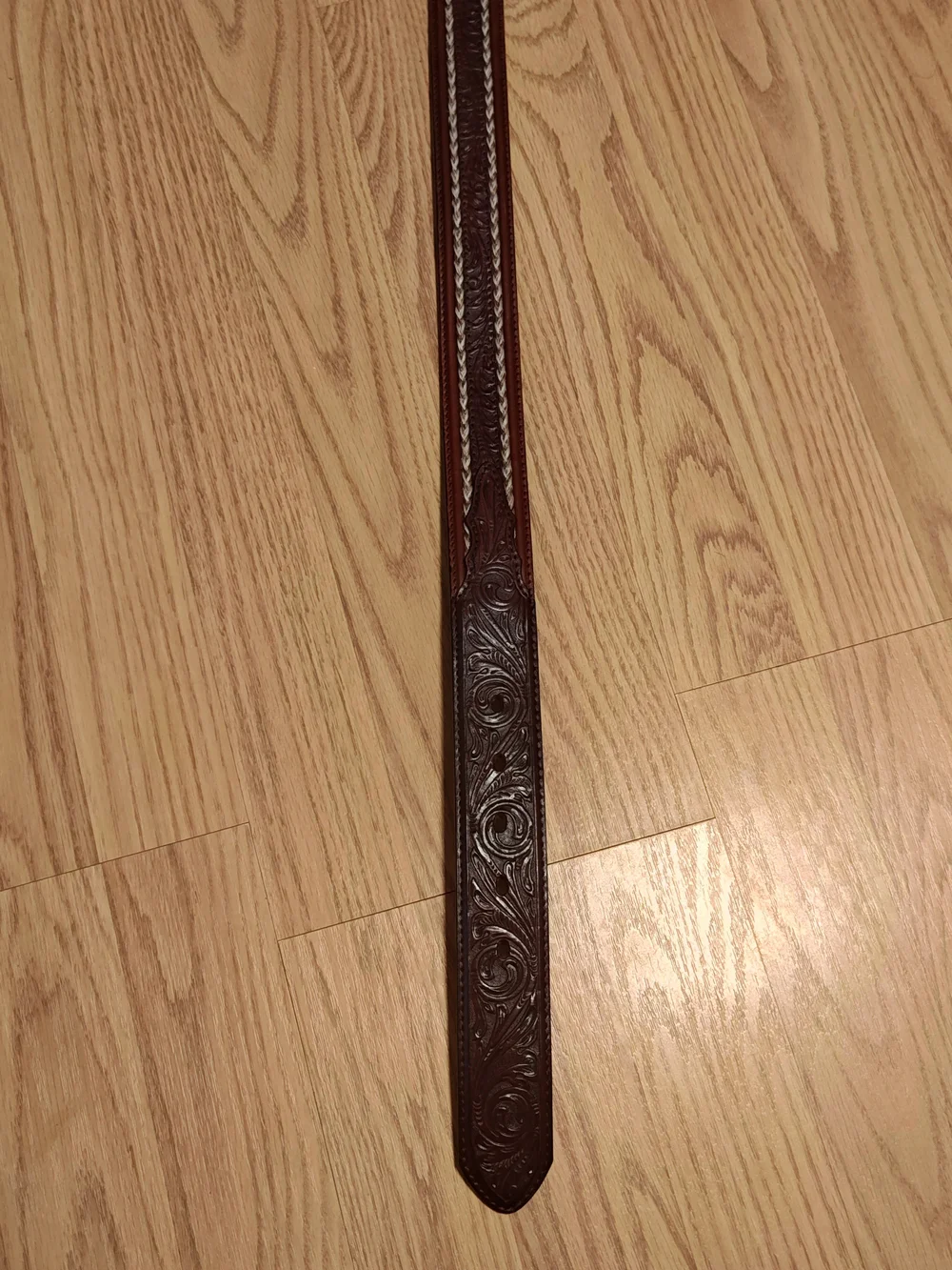 Justin Men's Western Tooled Brown Leather & Braided Horsehair Belt - Size 36